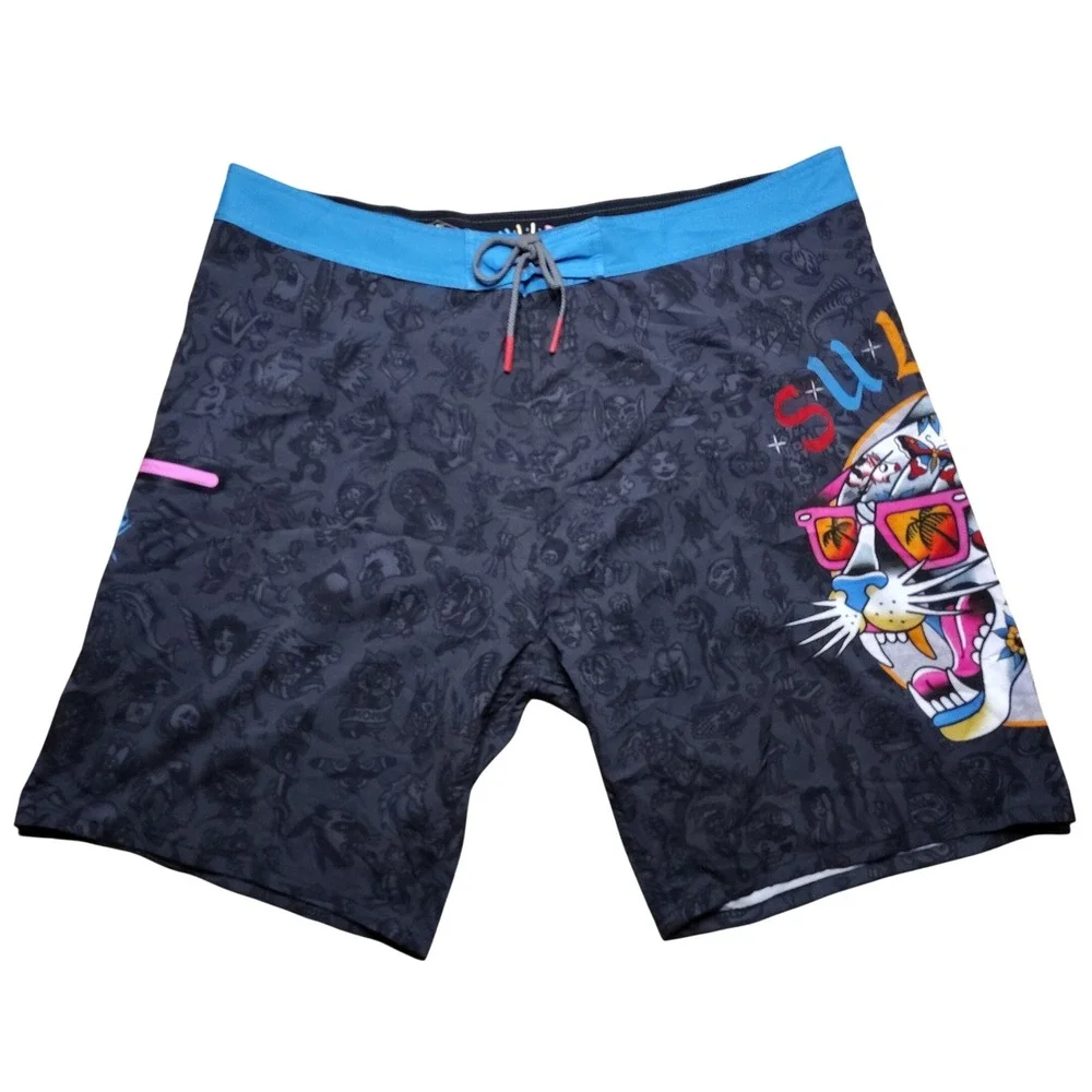 Sullen Art Collective Party Panther Board Shorts Mens 40 Tattoo Art Clothing